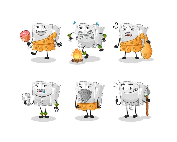Sugar Cube Primitive Man Group Character Mascot Vecto — Stock Vector