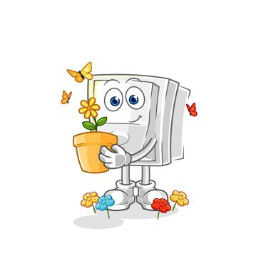 Çiçek saksısıyla ışık düğmesi. karakter vektosu