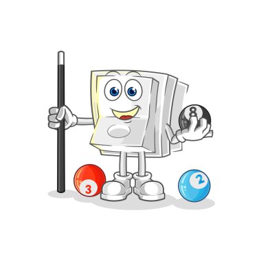 Işık düğmesi bilardo karakterini canlandırıyor. karikatür maskotu vektosu