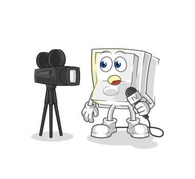 TV muhabiri çizgi filmi. karikatür maskotu vektosu