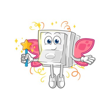 Kanatlı ve sopalı ışık perisi. karikatür maskotu vektosu