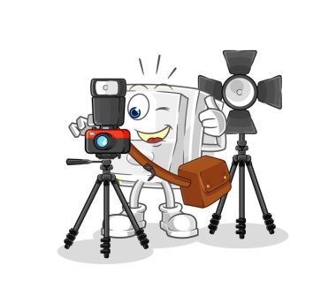 Işık düğmesi fotoğrafçısı karakter. karikatür maskotu vektosu