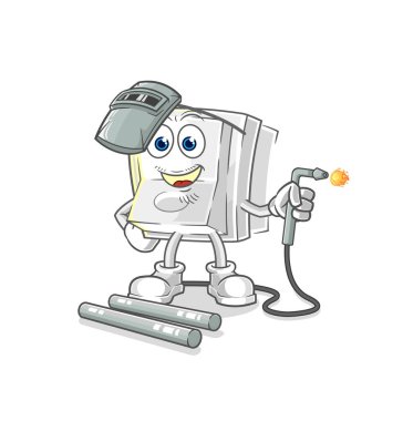 Işık düğmesi kaynak maskotu. çizgi film vektosu