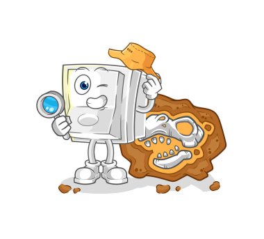 Fosil maskotlu ışık anahtarı arkeologları. çizgi film vektosu