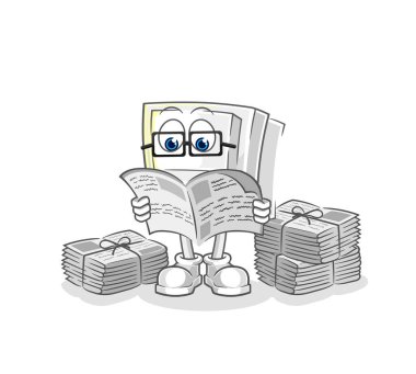 Işık düğmesi gazete karikatürü okur. karakter vektosu