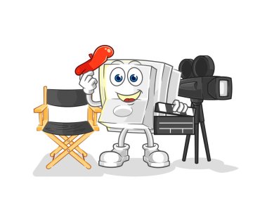 Işık düğmesi direktörü maskotu. çizgi film vektosu