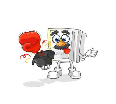 Kutudaki ışık düğmesi şaka eldiveni. çizgi film maskotu