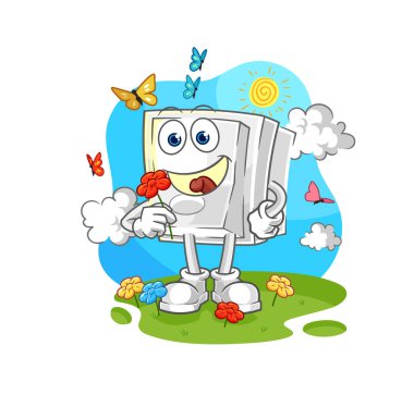 Işık düğmesi baharda çiçek toplar. karakter vektosu