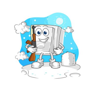 Kışın ışık düğmesi askeri. karakter maskotu vekto