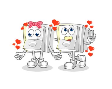 Işık düğmesi randevu karikatürü. karakter maskotu vekto