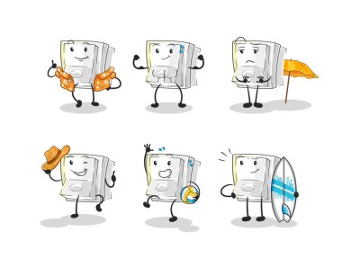 Işık düğmesi sahil tatili seti karakteri. karikatür maskotu vektosu