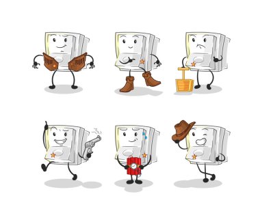 Işıkçı kovboy grup karakteri. karikatür maskotu vektosu