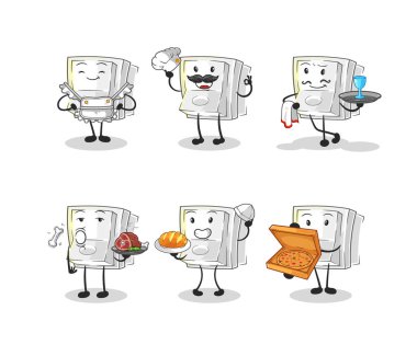 Lokanta grubu karakteri. karikatür maskotu vektosu