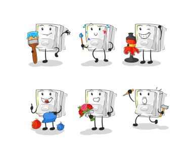 Işık düğmesi sanatçı grubu karakteri. karikatür maskotu vektosu