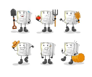 Işık düğmesi çiftçi grubu karakteri. karikatür maskotu vektosu