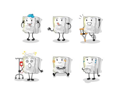 Işık düğmesi hastası grup karakteri. karikatür maskotu vektosu