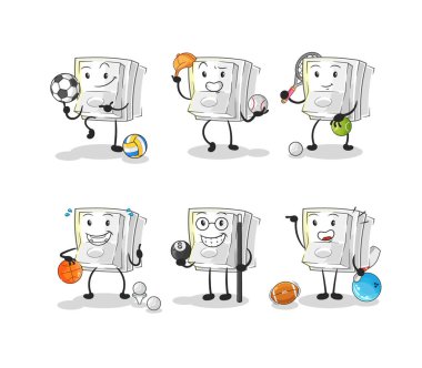 Işık düğmesi spor seti karakteri. karikatür maskotu vektosu