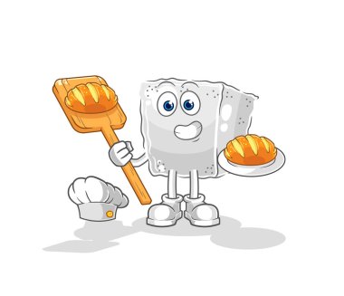 Ekmekli küp şeker fırını. karikatür maskotu vektosu