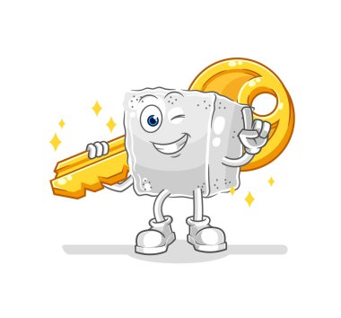 Şeker küpü anahtar maskotu taşır. çizgi film vektosu