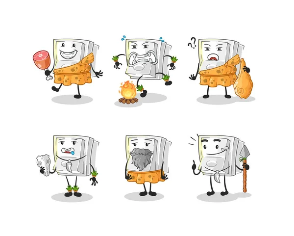 Light Switch Primitive Man Group Character Mascot Vecto — Stock Vector