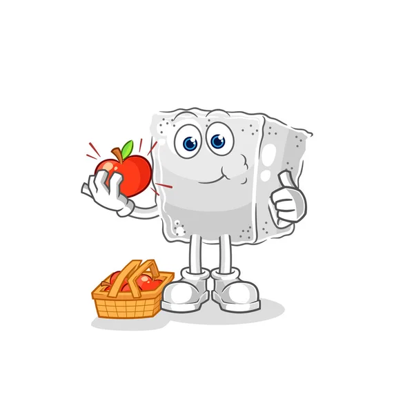 Sugar Cube Eating Apple Illustration Character Vecto — Stock Vector