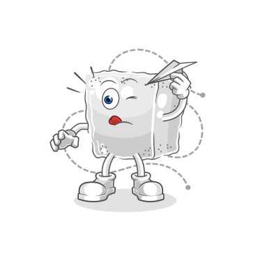 Kağıt uçak karakterli küp şeker. karikatür maskotu vektosu