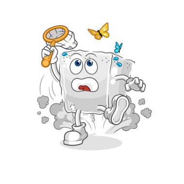 Şeker küpü kelebek resimlerini yakalıyor. karakter vektosu