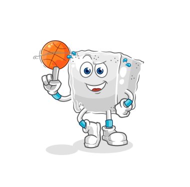 Şeker küpü basket topu maskotunu oynuyor. çizgi film vektosu