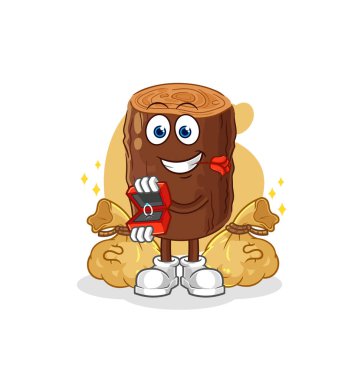 Kütük yüzükle evlenme teklif ediyor. karikatür maskotu vektosu