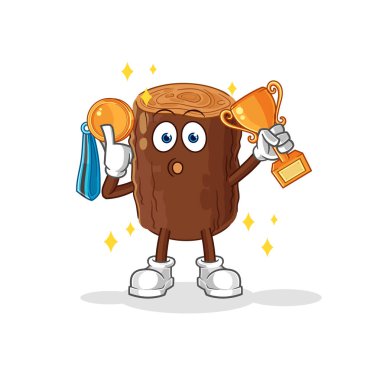 Trophie ile kazanan kütük. karikatür