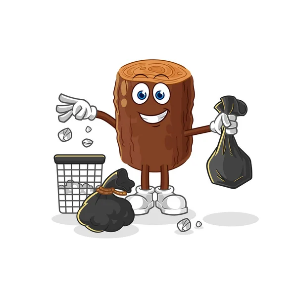 Log Jogue Mascote Lixo Desenho Animado Vecto — Vetor de Stock