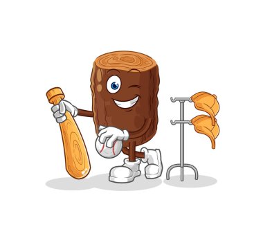 Beyzbol maskotu oynayan kütük. çizgi film vektosu