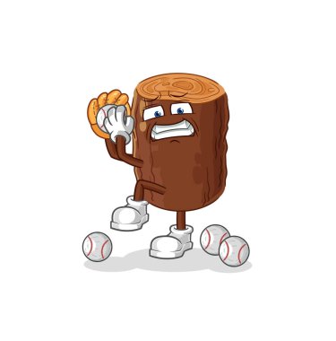 Kütük beyzbol atıcısı çizgi filmi. karikatür maskotu vektosu