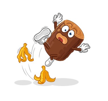 Kütük muza basıp kaydı. karikatür maskotu vektosu