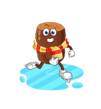 Kütük buz kayağı çizgi filmi. karakter maskotu vekto