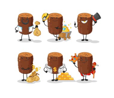 Log Rich grup karakteri. karikatür maskotu vektosu