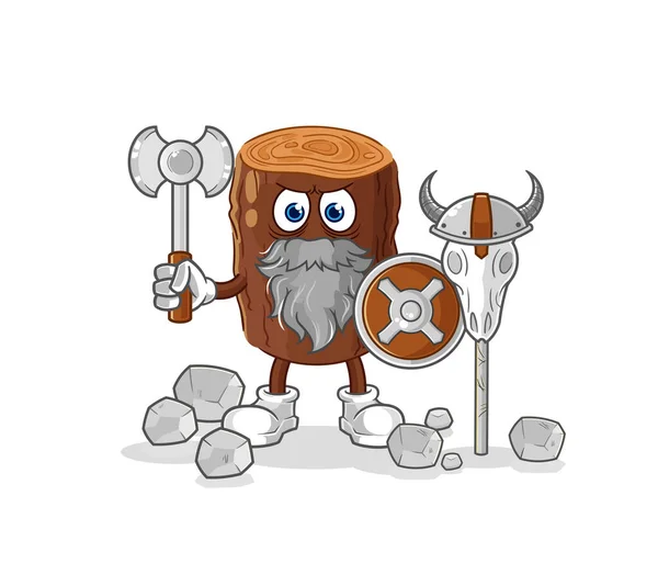 Log Viking Com Uma Ilustração Machado Caráter Vecto —  Vetores de Stock