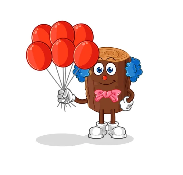 Log Clown Balloons Vector Cartoon Characte — Stock Vector