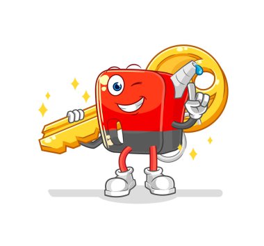 Benzin pompası anahtar maskotu taşır. çizgi film vektosu