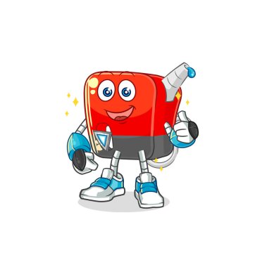 Benzin pompası robot karakteri. karikatür maskotu vektosu