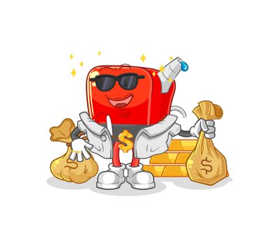 Benzin pompası zengin karakter. karikatür maskotu vektosu