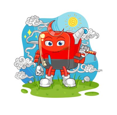 Benzin pompalı Samuray çizgi filmi. karikatür maskotu vektosu