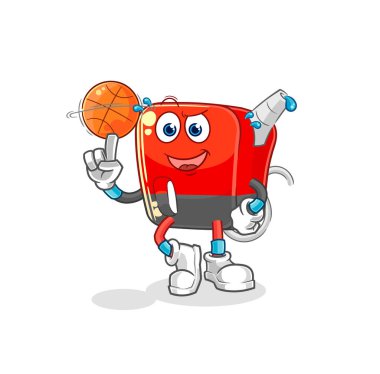 Benzin pompası basket topu maskotunu oynuyor. çizgi film vektosu