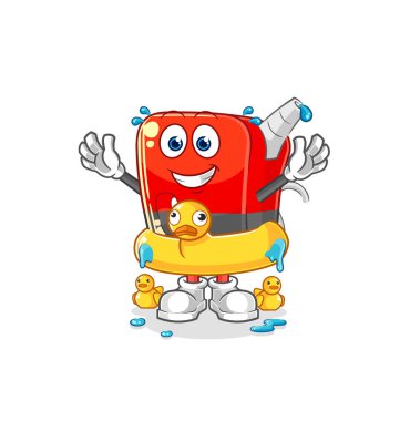 Benzin pompası ve ördek şamandırası. karikatür maskotu vektosu