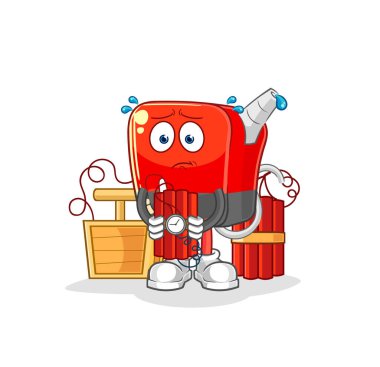 Benzin pompasında dinamit karakteri var. karikatür maskotu vektosu