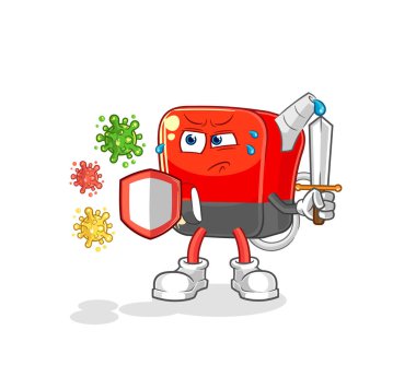 Virüs karikatürlerine karşı benzin pompası. karikatür maskotu vektosu
