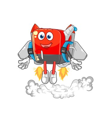 Jet pack maskotlu benzin pompası. çizgi film vektosu