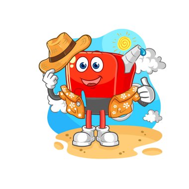 Benzin pompası tatile gitti. karikatür maskotu vektosu