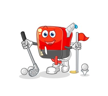 Golf oynayan benzin pompası. karikatür