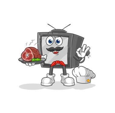 Et maskotu olan eski TV şefi. çizgi film vektosu